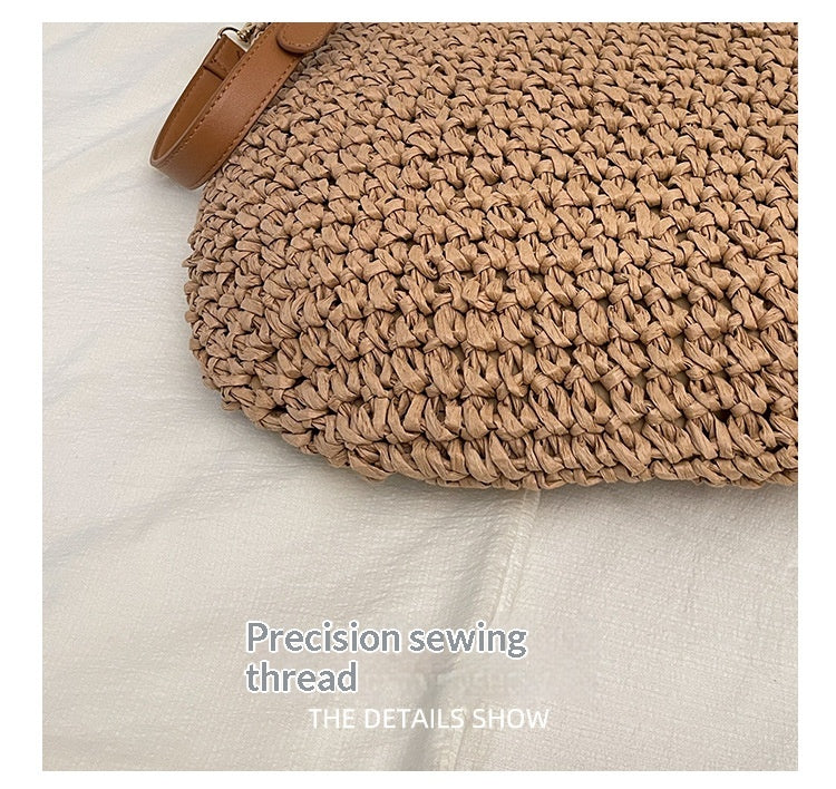 Women Beach Straw Casual Woven Handheld Bucket Large Shoulder Crossbody Bag