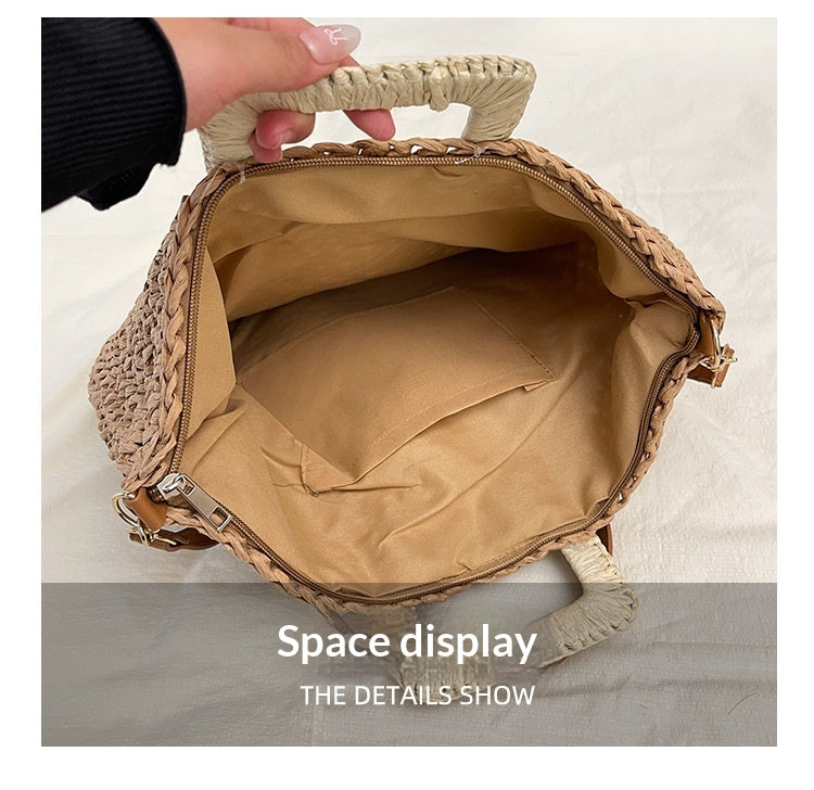 Women Beach Straw Casual Woven Handheld Bucket Large Shoulder Crossbody Bag