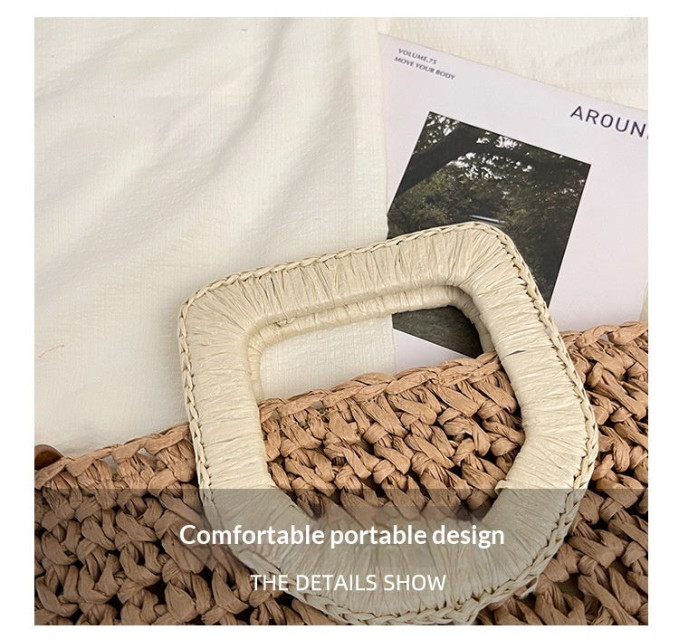 Women Beach Straw Casual Woven Handheld Bucket Large Shoulder Crossbody Bag