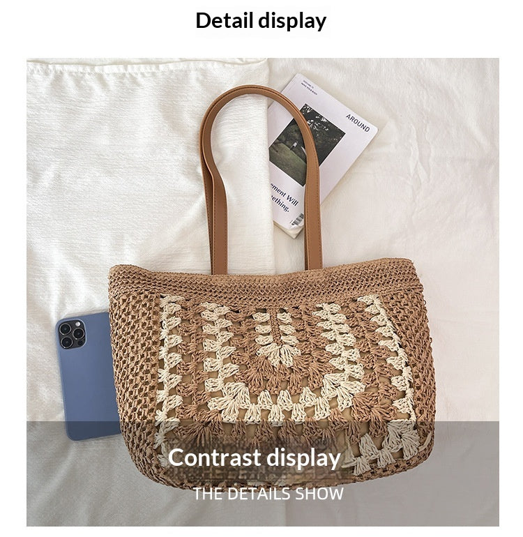 2026 Woven Shoulder Beach Handheld Unique Large Straw New Underarm Tote Bag