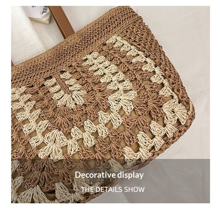 2026 Woven Shoulder Beach Handheld Unique Large Straw New Underarm Tote Bag