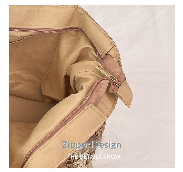 2026 Woven Shoulder Beach Handheld Unique Large Straw New Underarm Tote Bag