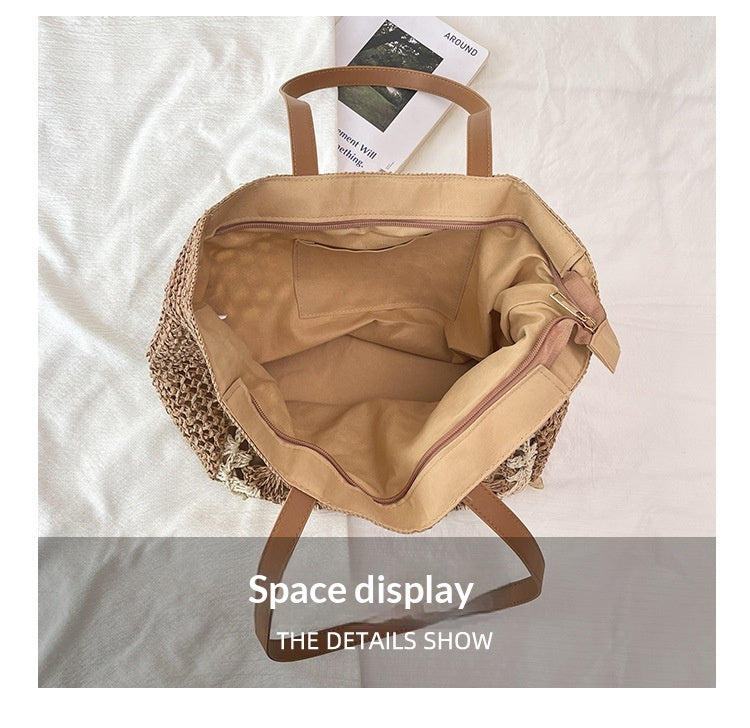2026 Woven Shoulder Beach Handheld Unique Large Straw New Underarm Tote Bag