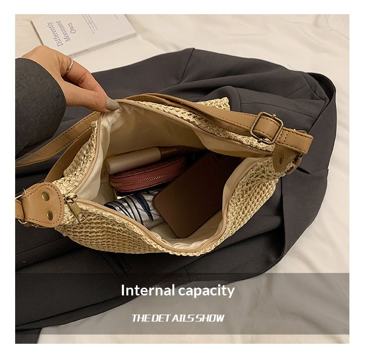 Women Casual Vacation Straw 2026 Summer New Versatile Shoulder Underarm Saddle Large Beach Bag