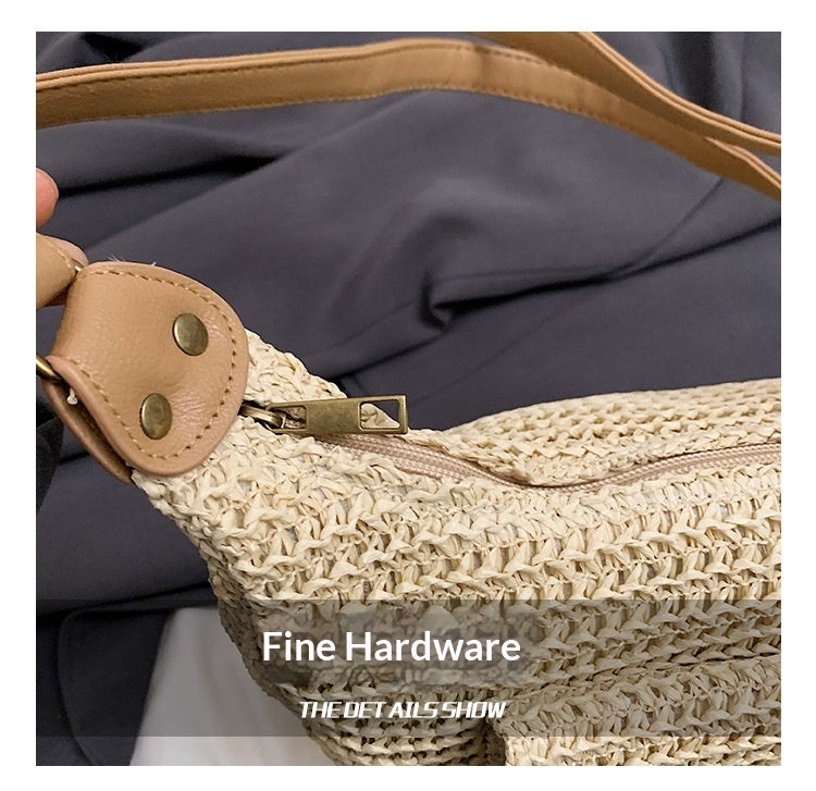 Women Casual Vacation Straw 2026 Summer New Versatile Shoulder Underarm Saddle Large Beach Bag