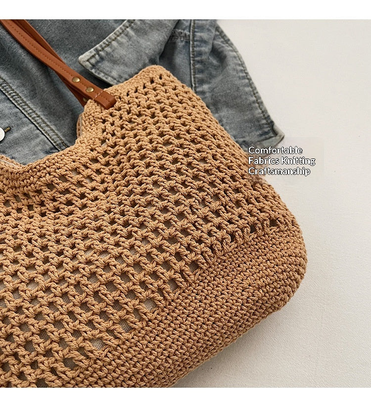 Women Summer New Woven Exquisite Bucket Shoulder Large Straw Bag