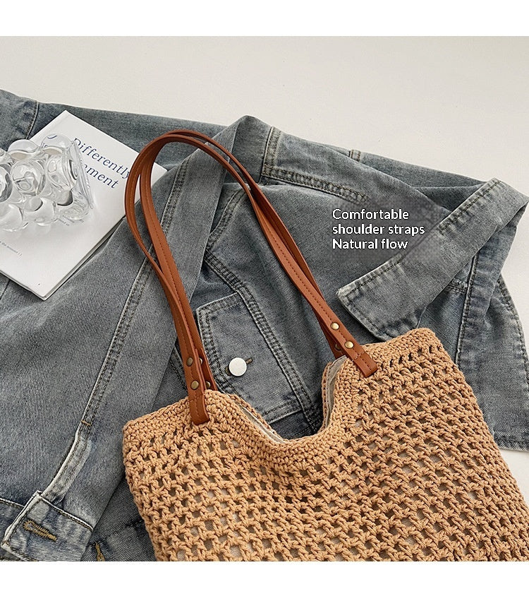 Women Summer New Woven Exquisite Bucket Shoulder Large Straw Bag