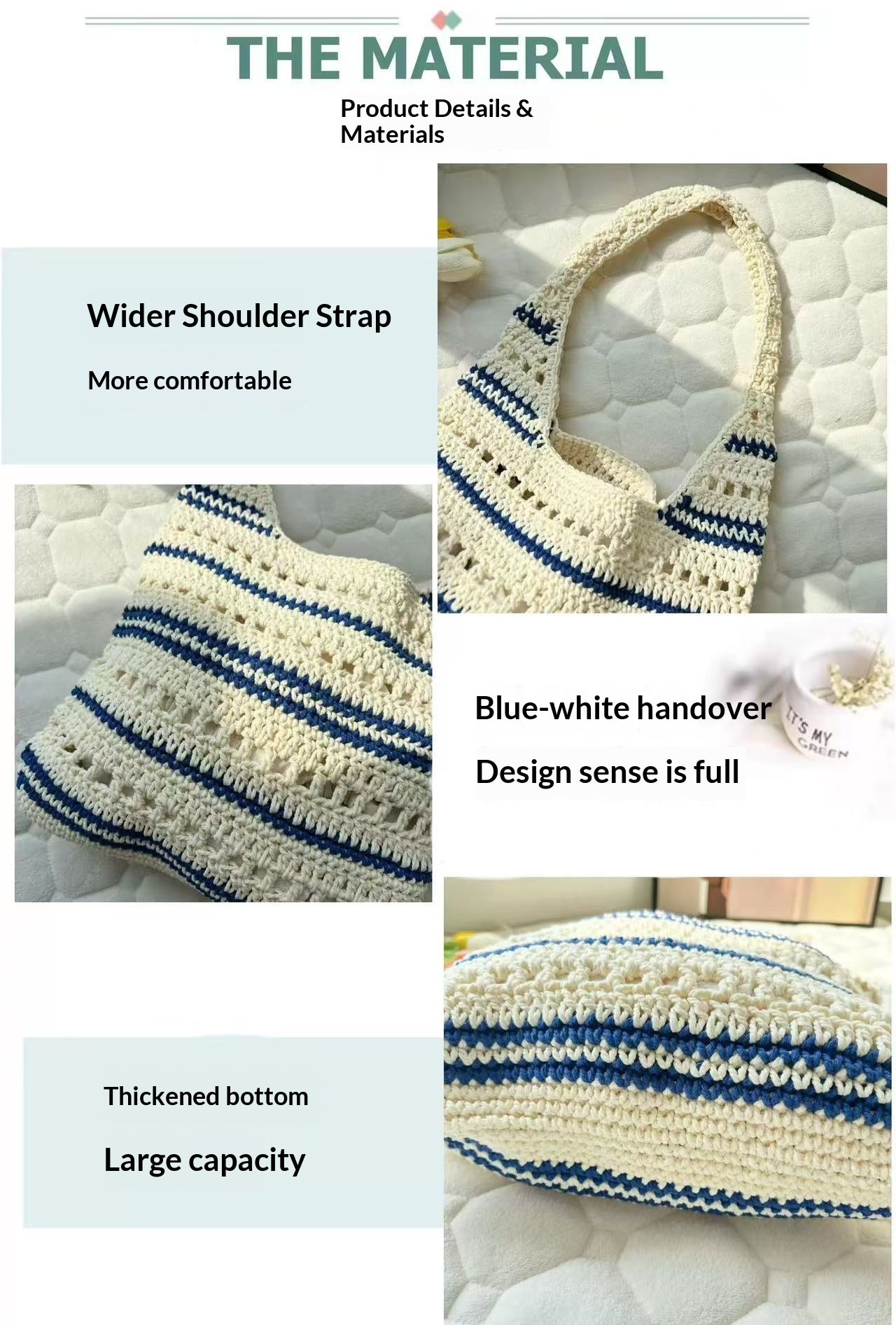Striped Shoulder Cotton Woven New Large Hollow Straw Beach Bag