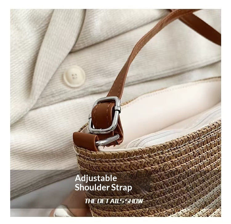 Women Striped Straw New Fresh Minimalist Woven Vacation Beach Bag