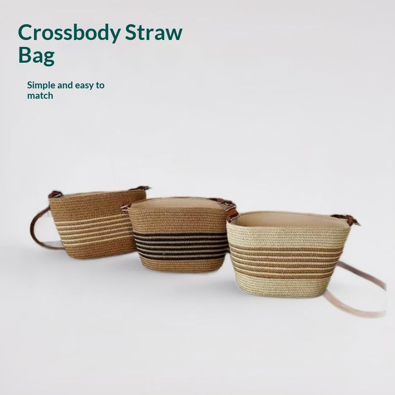 Women Striped Straw New Fresh Minimalist Woven Vacation Beach Bag