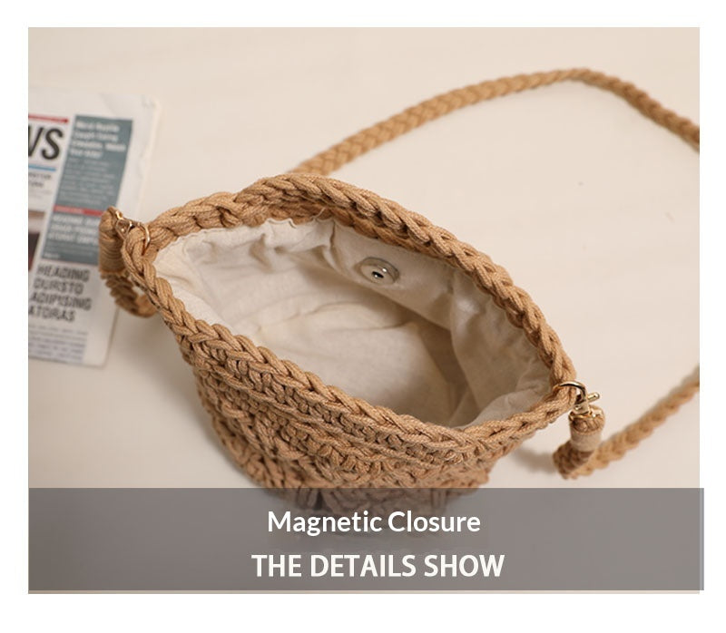 Crossbody Cotton Woven New Cute Handheld Hollow Straw Beach Bag