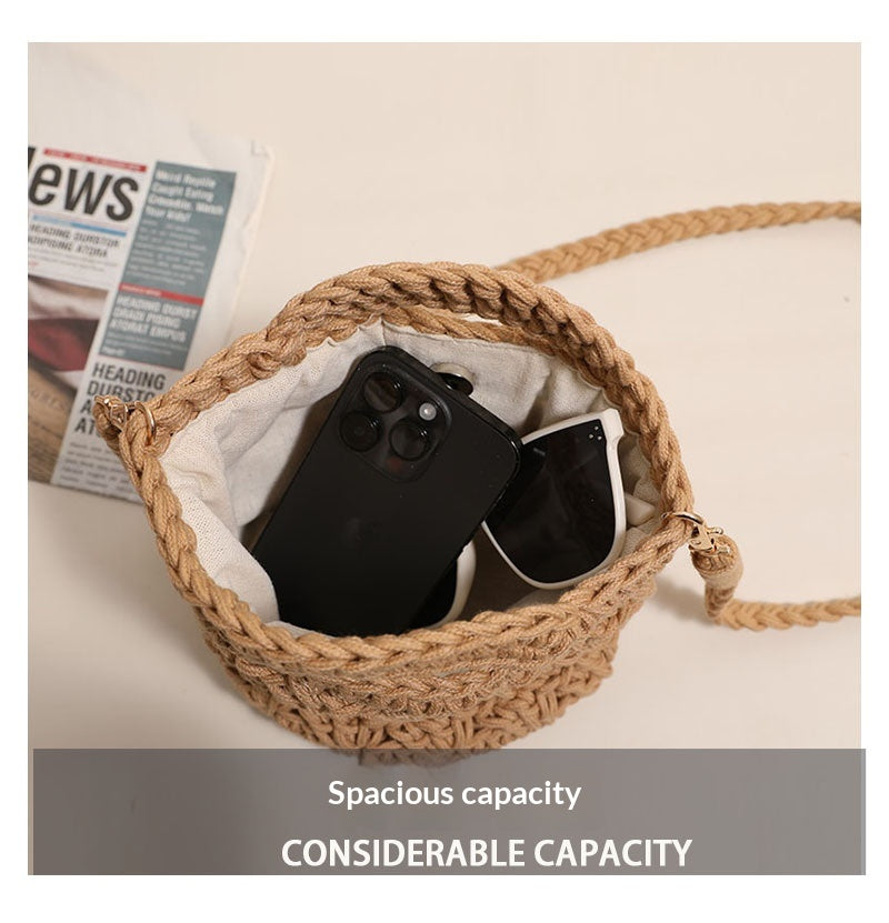 Crossbody Cotton Woven New Cute Handheld Hollow Straw Beach Bag