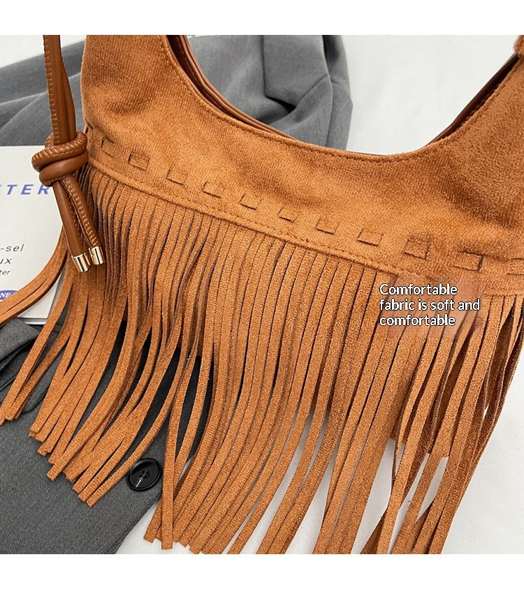 Women Tassel Suede 2026 New Fashion Vintage Shoulder Crossbody Bag