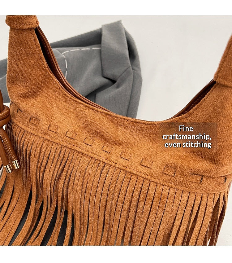 Women Tassel Suede 2026 New Fashion Vintage Shoulder Crossbody Bag