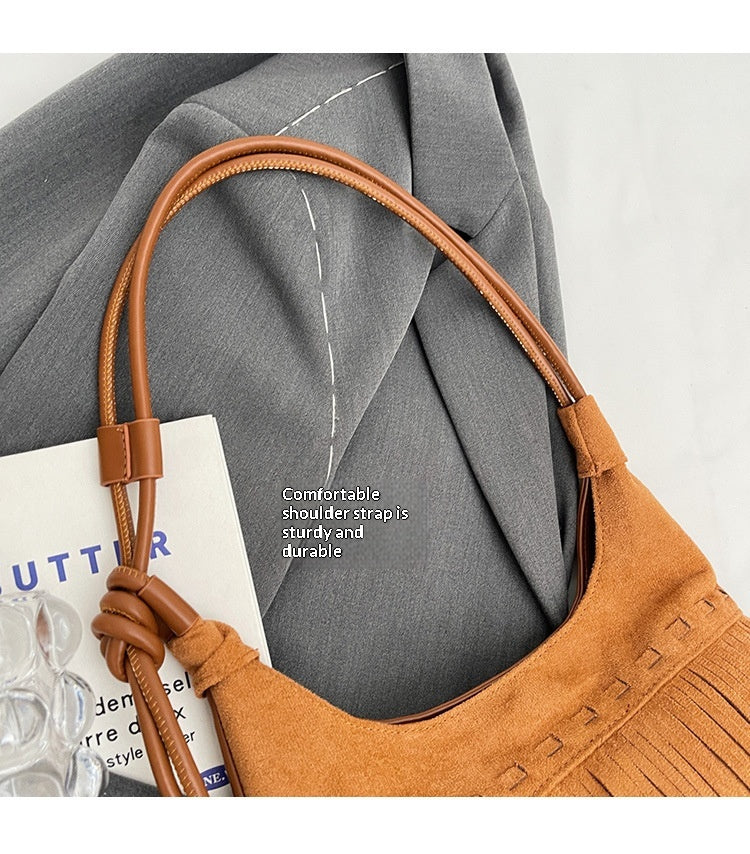 Women Tassel Suede 2026 New Fashion Vintage Shoulder Crossbody Bag