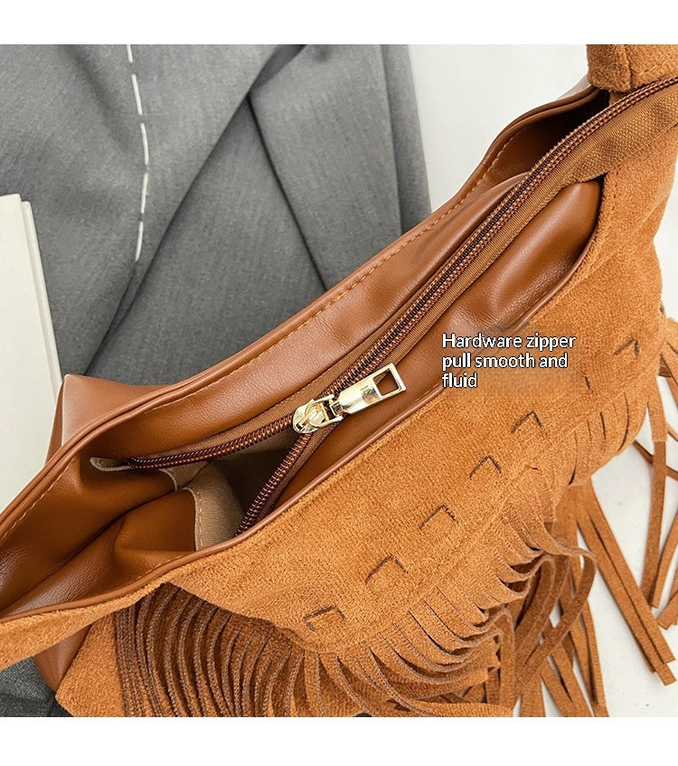 Women Tassel Suede 2026 New Fashion Vintage Shoulder Crossbody Bag