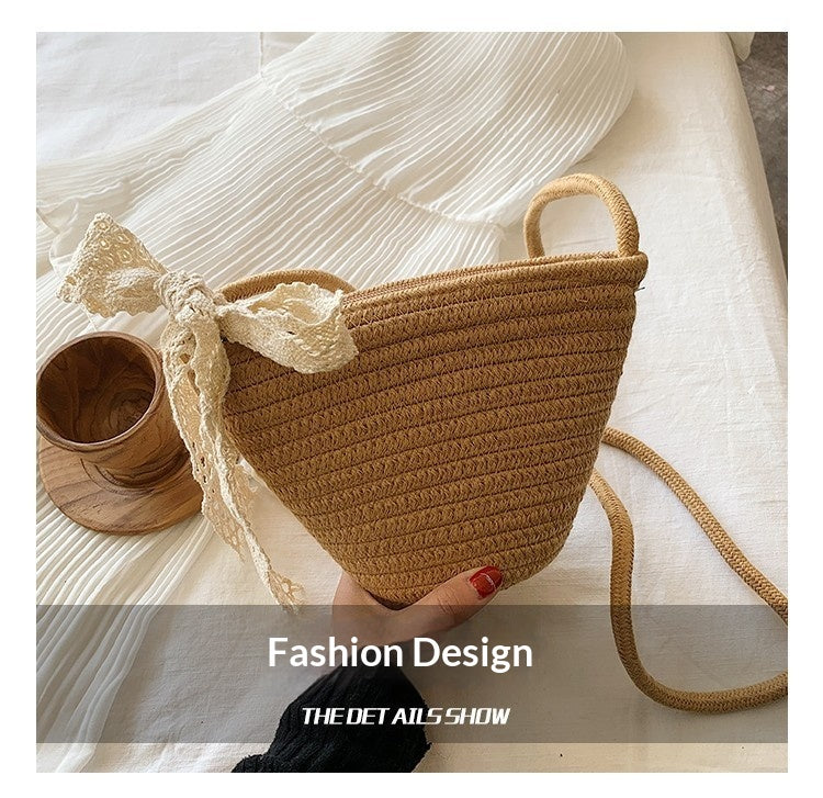 Women Woven Straw 2026 New Trendy Fashion Crossbody Beach Bucket Bag