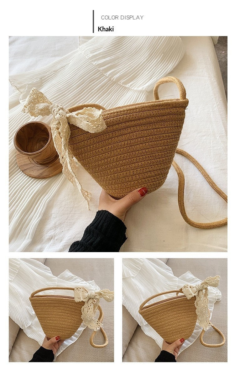 Women Woven Straw 2026 New Trendy Fashion Crossbody Beach Bucket Bag