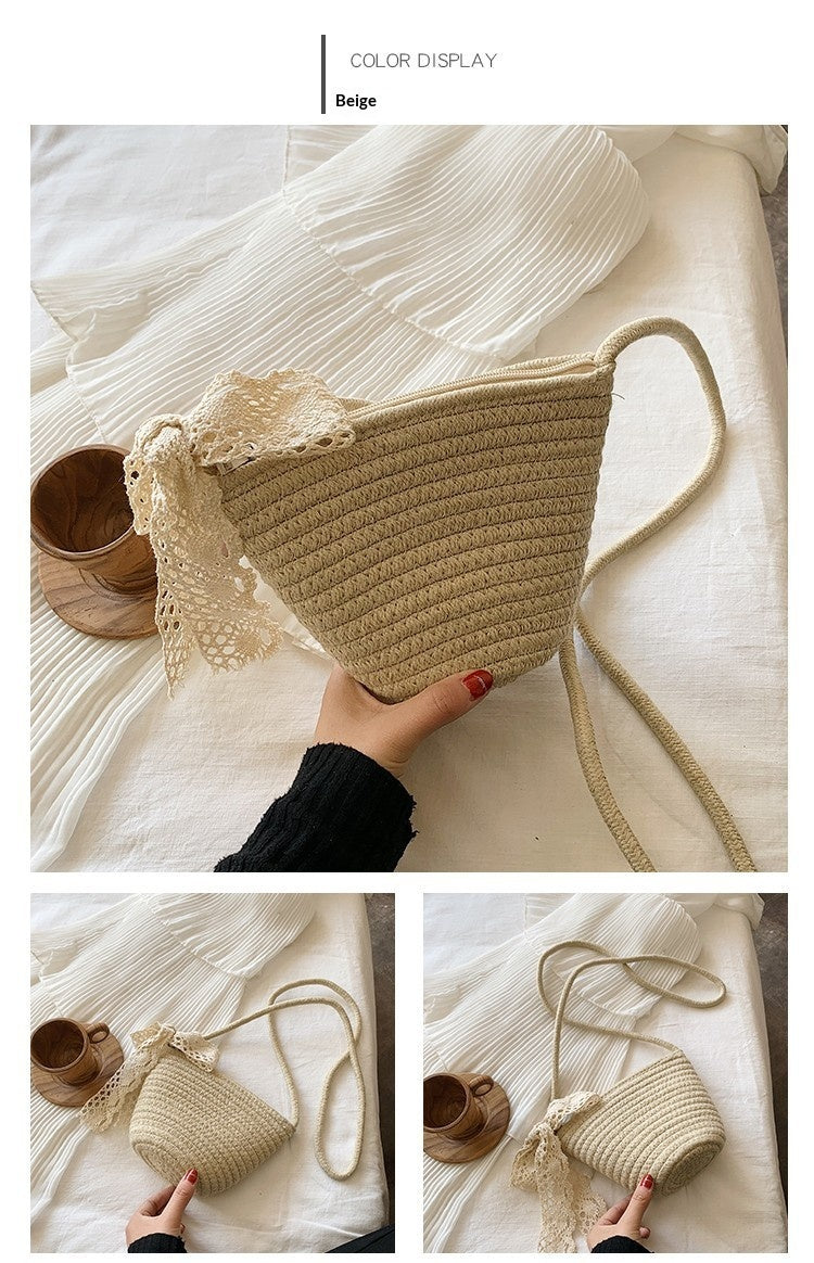 Women Woven Straw 2026 New Trendy Fashion Crossbody Beach Bucket Bag