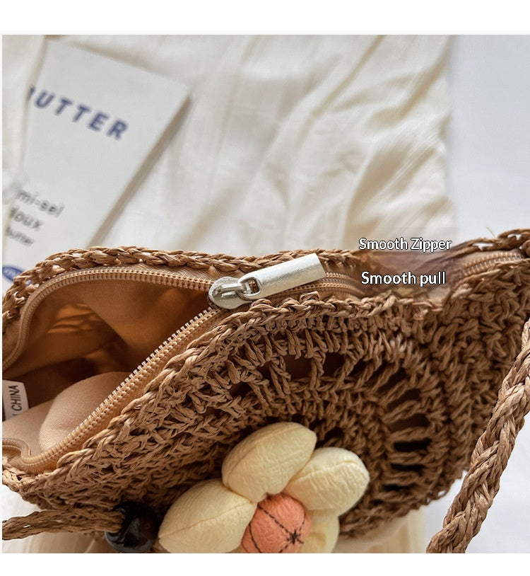 Women Unique Woven Straw 2026 New Ins Shoulder Crossbody Beach Bag