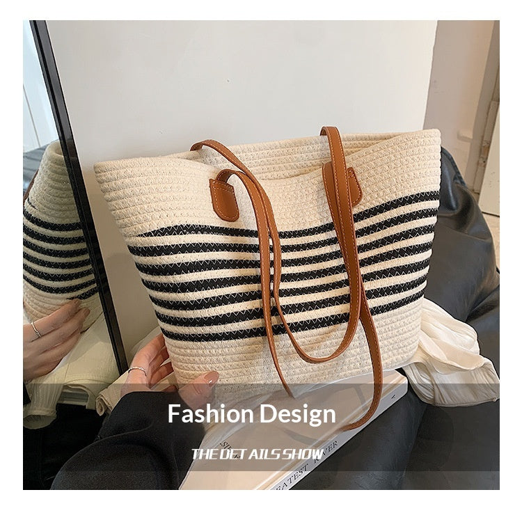 Women New Trendy Woven Beach Large Shoulder Tote Handheld Bag