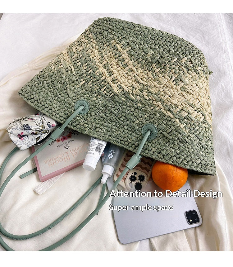 Colorful Large Straw Minimalist Handheld Natural Hollow Woven Beach Bag