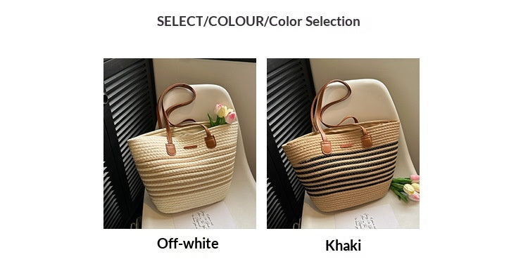 Women Fashion Straw Large Hollow Tote Beach Cotton Handheld Bag