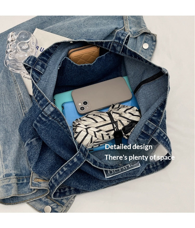 New Denim Shoulder Large Shopping Mom Artistic Student Commute Bag