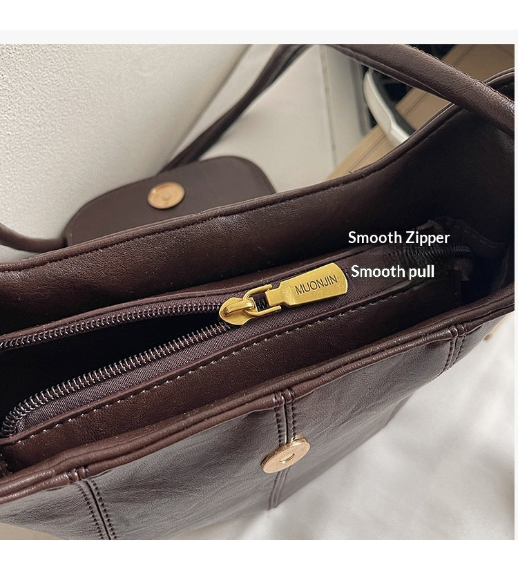 Women Versatile Maillard Bucket 2026 New Premium Vintage Shoulder Crossbody Bag