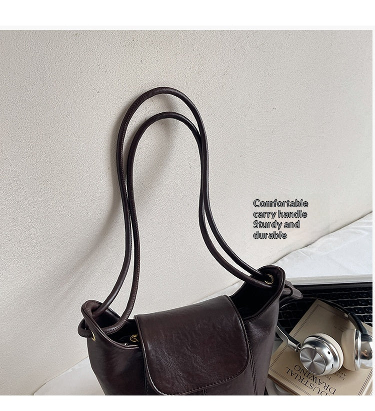 Women Versatile Maillard Bucket 2026 New Premium Vintage Shoulder Crossbody Bag