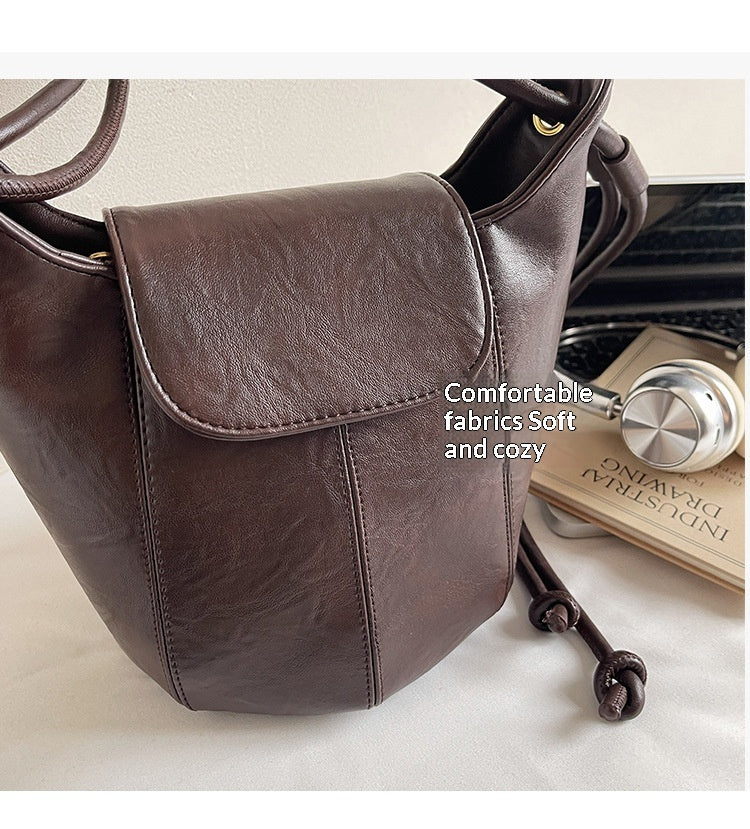 Women Versatile Maillard Bucket 2026 New Premium Vintage Shoulder Crossbody Bag