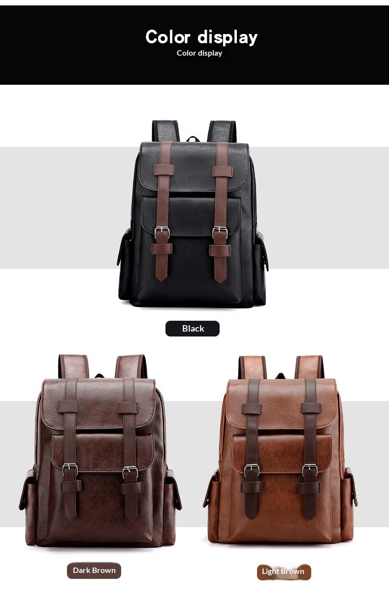 Large Soft PU Leather Casual Business Laptop Travel Backpack