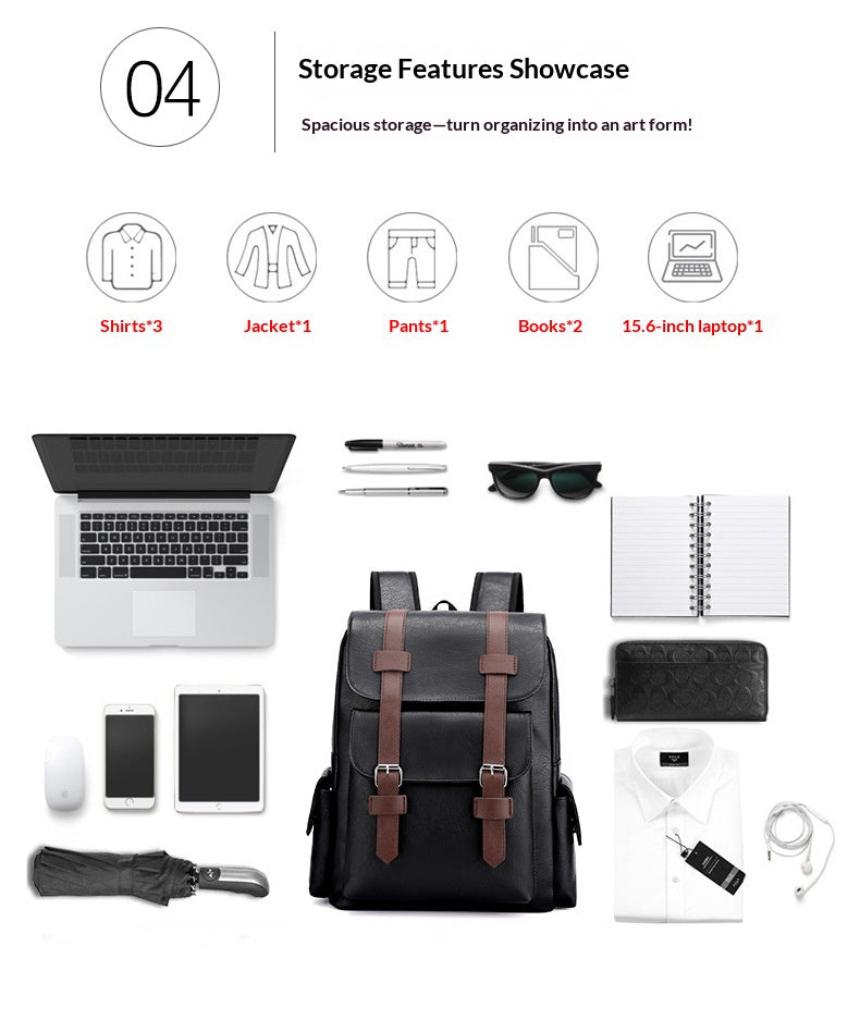 Large Soft PU Leather Casual Business Laptop Travel Backpack