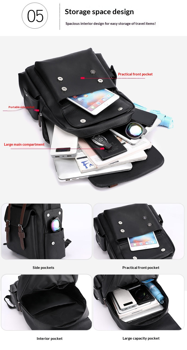 Large Soft PU Leather Casual Business Laptop Travel Backpack