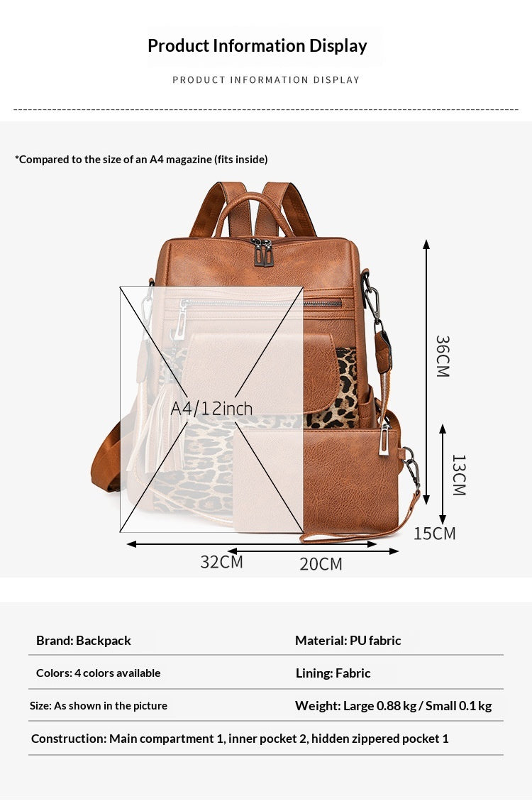 Women New Vintage Leopard Fashion Large Backpack