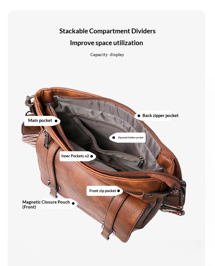Women Fashion Large Multi Pocket Bucket Flap Crossbody Bag