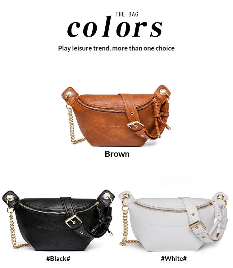 Women Vintage New PU Chest Chain Waist Fashion Bag