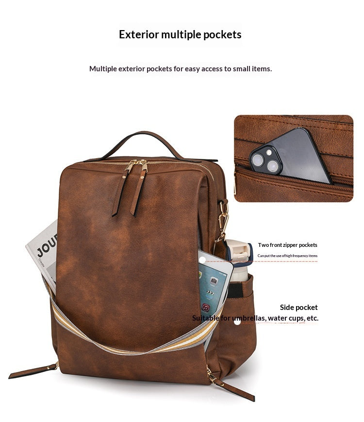 Women New Vintage Multifunctional PU Travel Backpack