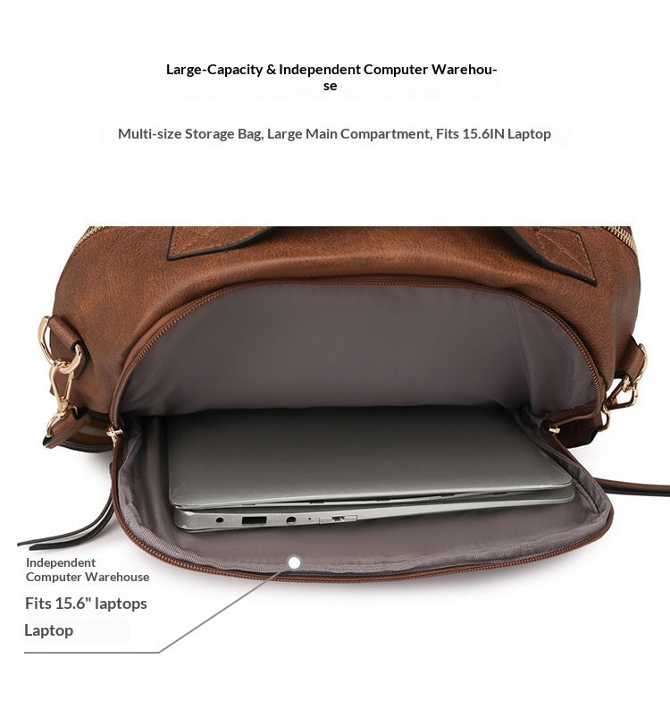 Women New Vintage Multifunctional PU Travel Backpack