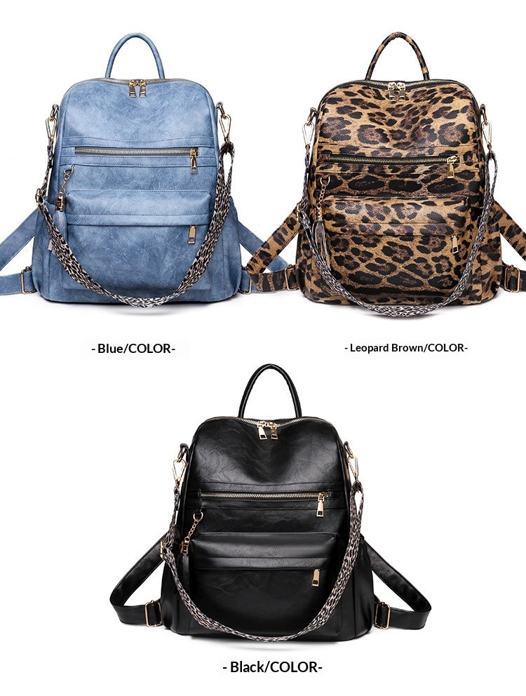Women Large Trendy Vintage Soft Leather Convertible Shoulder Backpack