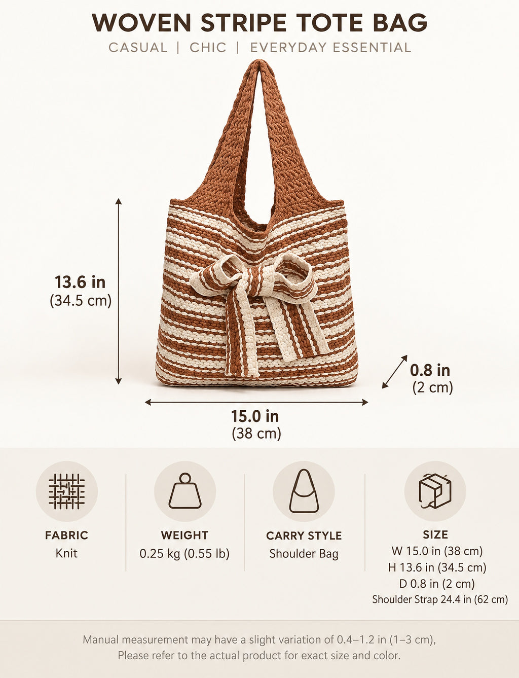 Sweet Striped Crochet Tote with Bow