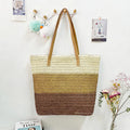 Three-Color Spliced Straw Large Capacity Beach Bag