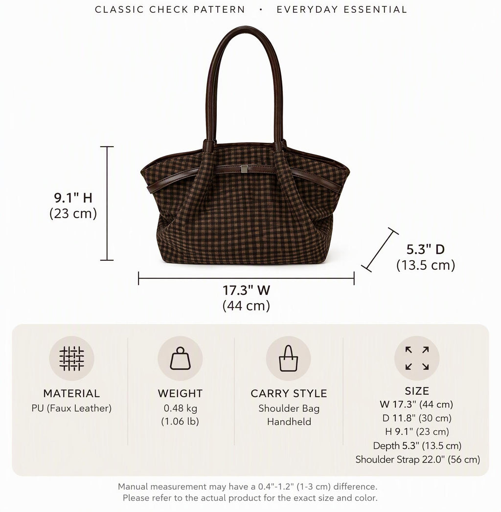 Vintage Suede Plaid Shoulder Tote Bag