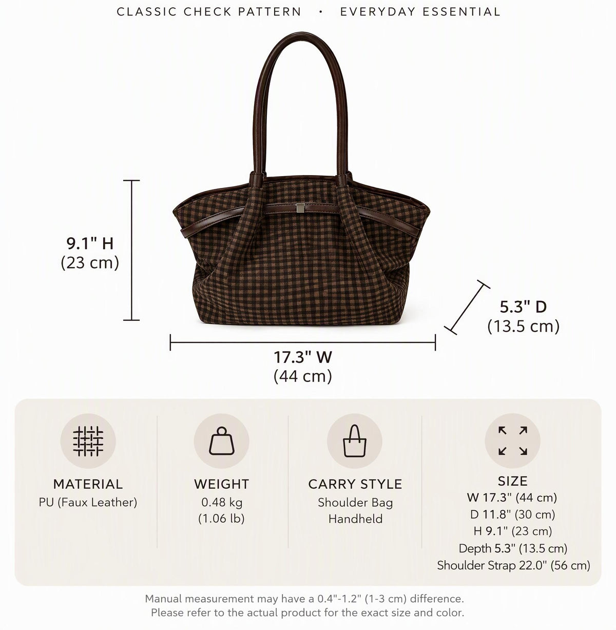 Vintage Suede Plaid Shoulder Tote Bag