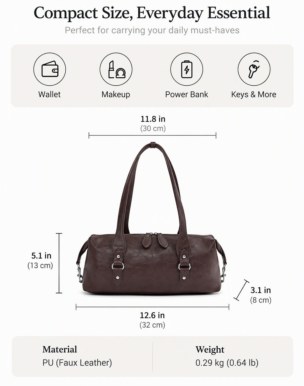 Vintage East-West Barrel Shoulder Bag with Buckle Details