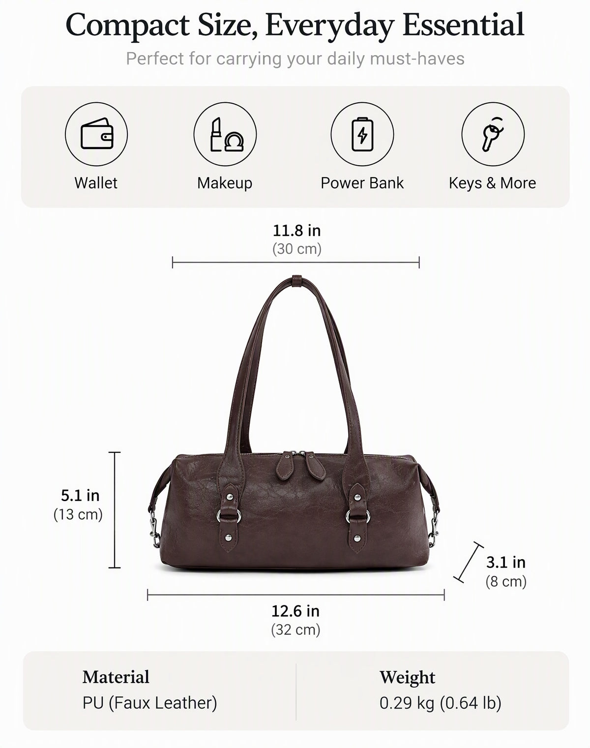 Vintage East-West Barrel Shoulder Bag with Buckle Details