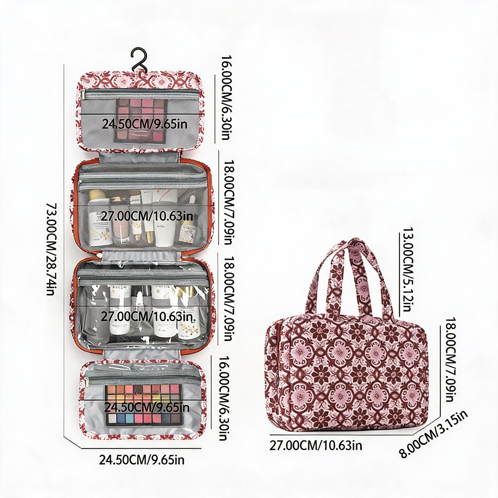 Dry-Wet Separation Floral Toiletry Bag