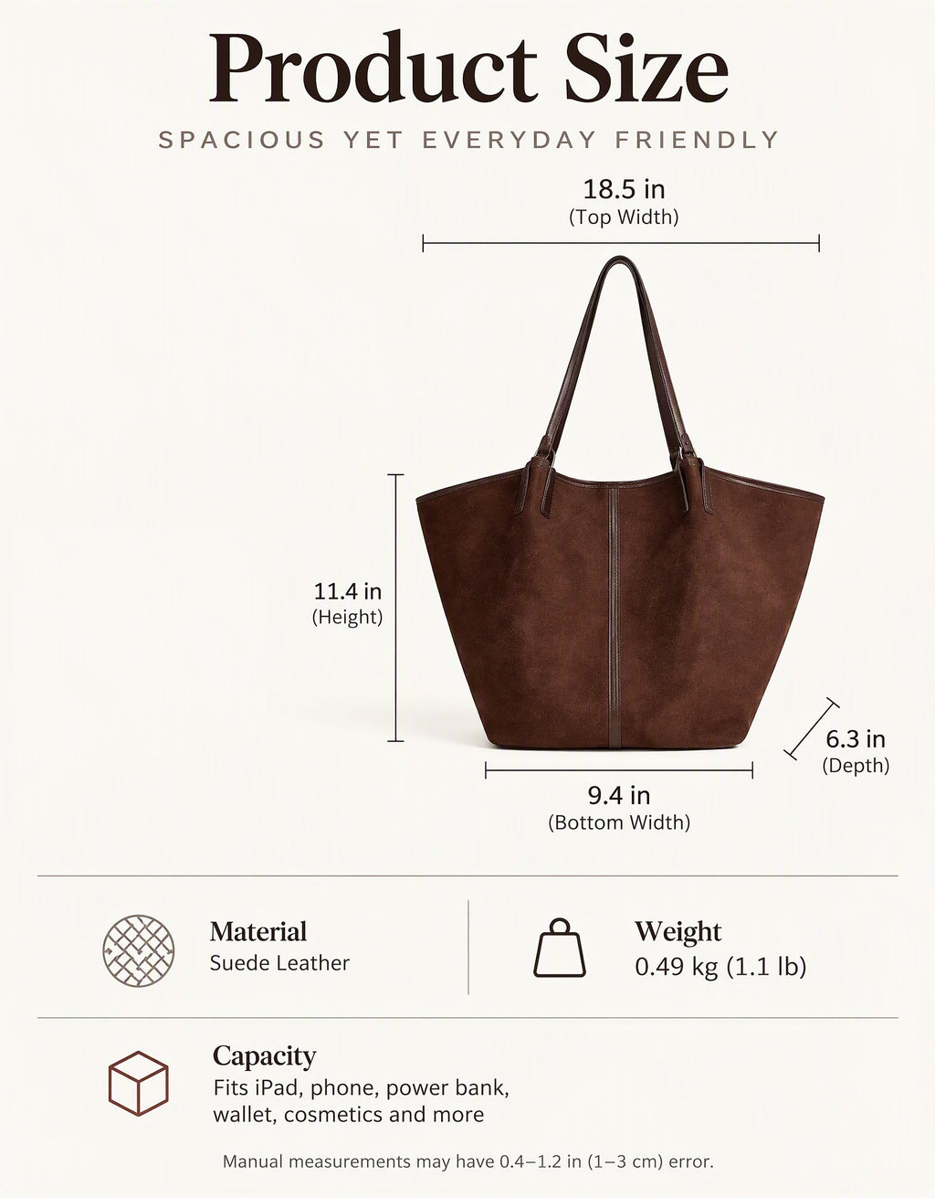 Minimalist Vintage Suede Tote Shoulder Bag