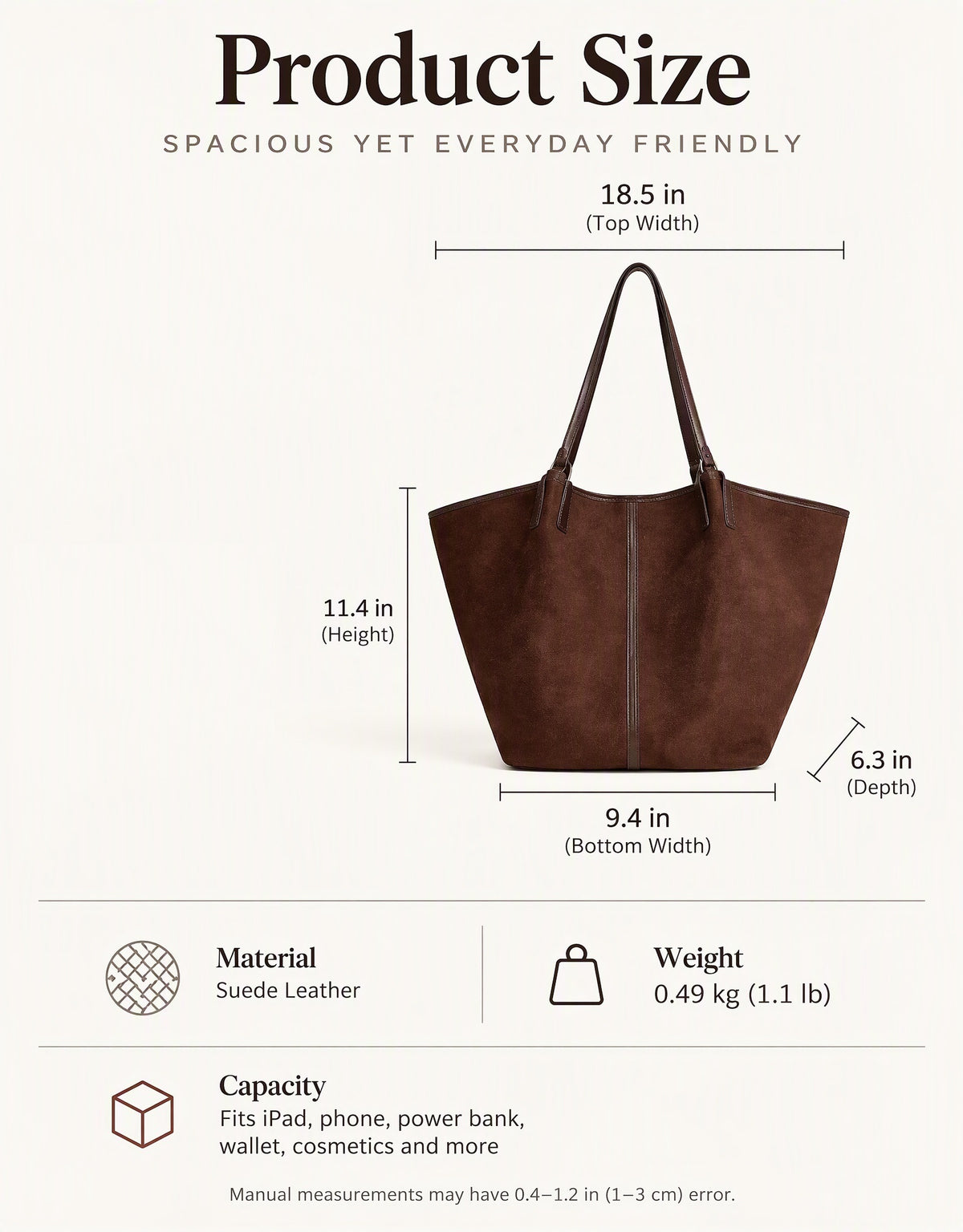 Minimalist Vintage Suede Tote Shoulder Bag