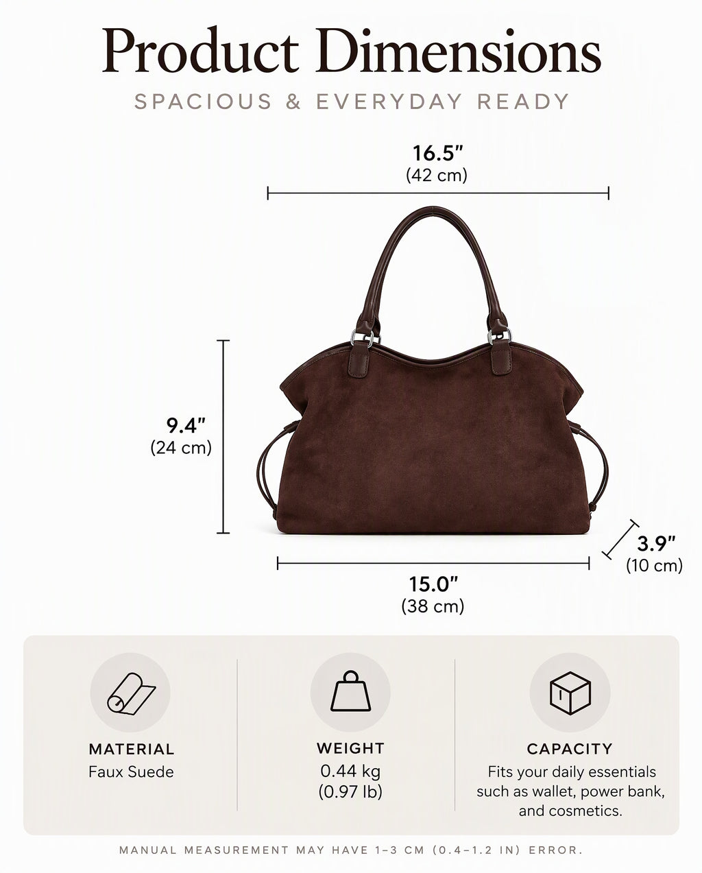 Vintage Suede-Feel Slouchy Shoulder Tote Bag